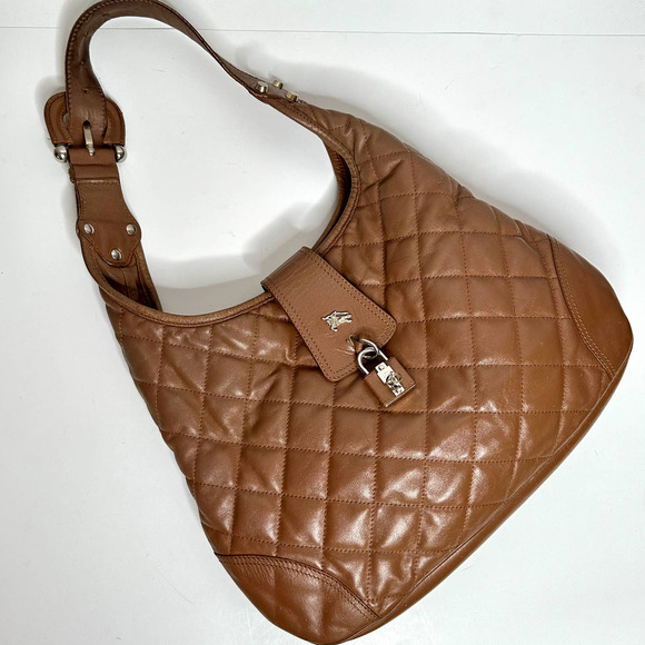 Burberry Quilted Light Brown Leather Brooke Hobo Shoulder Bag with Lock and key - Picture 1 of 16